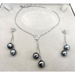 Sterling Silver Cultured Peal Necklace and Earring Set New with Gift Box
