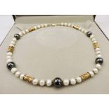 Gold on Silver Cultured Pearl & Bead Necklace with Gift Box