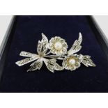 Vintage Sterling Silver Cultured Pearl Brooch Hallmark London 1960