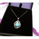 Gold on Sterling Silver Turquoise Pendant Necklace New with Gift Box