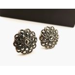 vintage Sterling Silver Marcasite Flower Head Stud Earrings