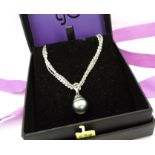 Sterling Silver 5 strand Cultured Pearl Drop Necklace New with Gift Box
