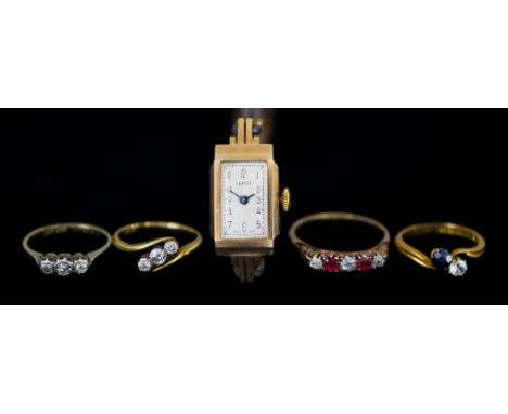 A Mixed Lot of Gold Items, Modern, comprising - two 18ct gold rings each set with three diamonds stones, sizes M, N, two othe