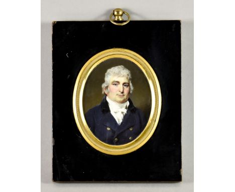 Attributed to John Inigo Wright (c. 1745-1820) - Miniature - Shoulder length portrait of a gentleman wearing a blue coat, ova