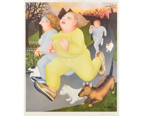 ***Beryl Cook (1926-2008) - Lithograph in colours - "Jogging on the Hoe", signed in pencil and with Fine Art Trade Guild stam