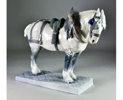 A Royal Copenhagen Porcelain Figure - Shire Horse (Percheron), designed by CJ Bonneson, No.471, 11ins high, with printed and 