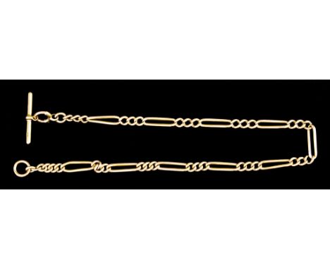 An 15ct Gold Elongated Link Albert Watch Chain, with an 18ct Gold T-Bar, 430mm overall, gross weight 53g