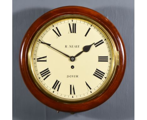 A 19th Century Mahogany Cased Dial Wall Clock by R Neale of Dover, the 12ins cream metal dial with Roman numerals to the eigh