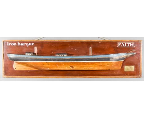 A Part Painted and Polished Wood Ship's Half Hull Model - "Iron Barque - Faith", 20th Century, by Russel &amp; Sons Ltd, moun