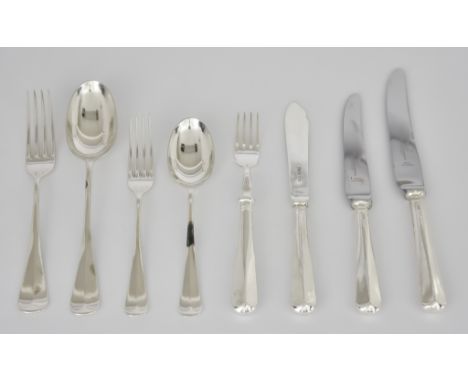 An Elizabeth II Silver Old English and Rat Tail Pattern Table Service for Twelve Place Settings, by William Hutton &amp; Sons