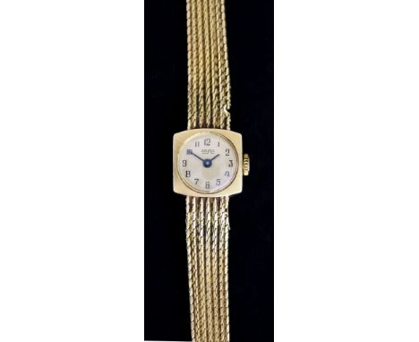 A Lady's 14ct Gold Manual Wind Wristwatch, by Ormo, 14ct gold case, 14mm diameter,  gold coloured dial with Arab numerals, 14