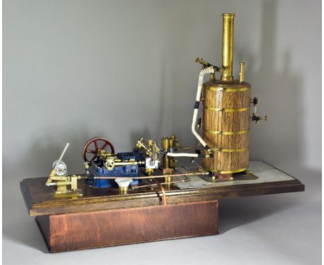 A Brass and Wood Scratch Built Model of a Static Steam Engine, 26ins x 20ins high Note: No boiler certificate