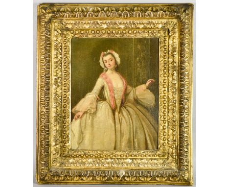 Alessandro Longhi (1733-1813) - Oil painting - "A Lady", three-quarter length portrait of a fine lady wearing a cream dress, 