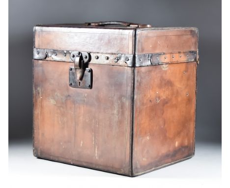An Early 20th Century Canvas and Leather Bound Louis Vuitton Cabin Trunk of Small Proportions, with carrying handle to top, 1
