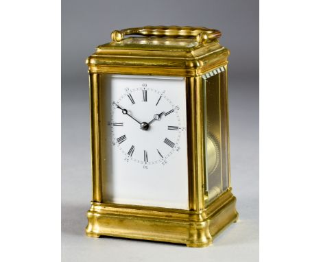 A 19th Century French Brass Cased Carriage Clock, by Drocourt, No.40516, the white enamel dial with Roman and Arabic numerals