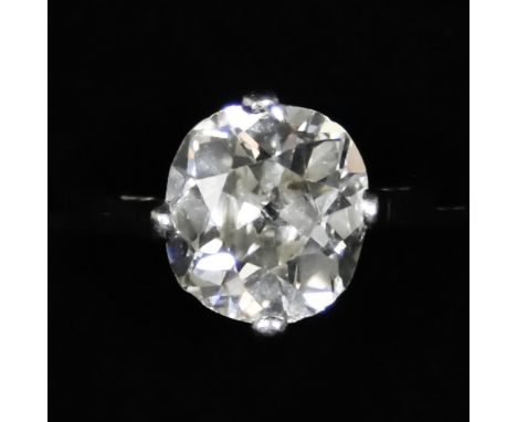 A Solitaire Diamond Ring, Modern, Platinum, set with a cushion cut brilliant white solitaire diamond, approximately 4.4ct, wi