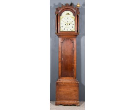 A 19th Century Mahogany Longcase Clock, by Robins of Canterbury, the 12ins arched painted dial with Roman and Arabic numerals