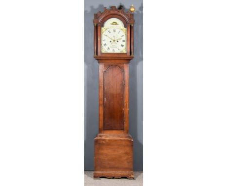 A 19th Century Mahogany Longcase Clock, by Robins of Canterbury, the 12ins arched painted dial with Roman and Arabic numerals