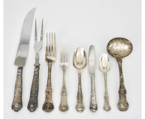 A Selection of Victorian Silver Kings Pattern Table Wares, various makers and dates, comprising - one table fork, one dessert