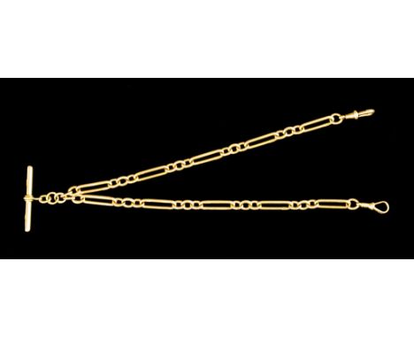 An 18ct Gold Elongated Link Double Albert Watch Chain, 370mm overall, gross weight 47g