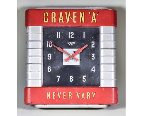 An Electric Clock, 20th Century, by Smith, Model Sectric, advertising 'Craven "A" Never Vary', black dial with silver baton n