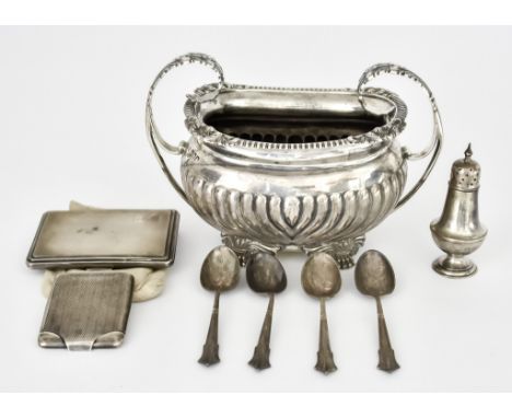 An Edward VII Silver Rectangular Two-Handled Sugar Basin and Mixed Silver Ware, the sugar basin by Edward Barnard &amp; Sons,