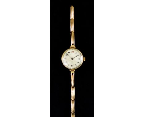 An Early 20th Century 14ct Gold Lady's Manual Wind Wristwatch, by Rolex, 14ct gold case, 30mm, silvered dial with Arabic bato