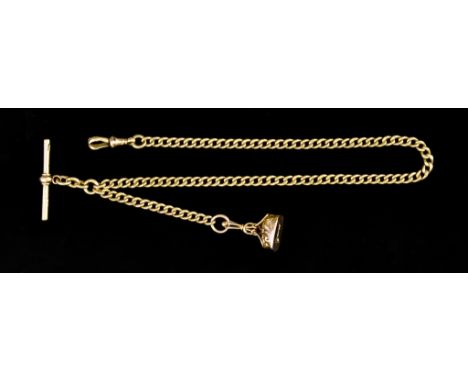 An 18ct Gold Albert Watch Chain with Suspended Fob, 350mm overall, gross weight 24.7g