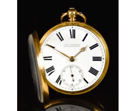 An 18ct Gold Open Faced Fusee Pocket Watch by Gaydon of Barnstaple, Serial No.4445, 48mm diameter case, white enamel dial wit