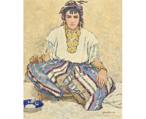 ***Jeka Kemp (1876-1966) - Oil painting - Full-length portrait of a seated North African (Berber) beauty in traditional dress