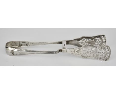 A Pair of Victorian Silver Asparagus Servers by William Hutton &amp; Sons, London 1887, with shaped, pierced and engraved bla