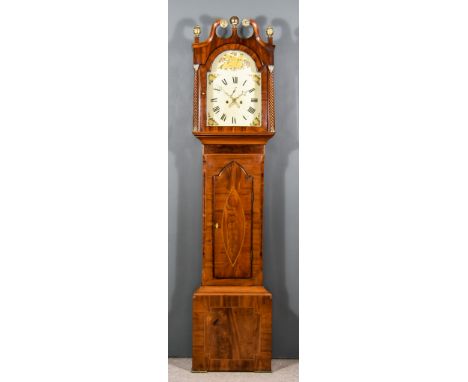 A 19th Century Mahogany Long Case Clock, the 13ins arched painted dial with Roman numerals, subsidiary seconds dial, painted 