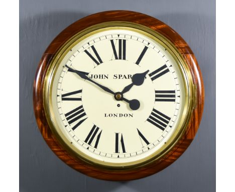 A Mahogany Cased Dial Wall Clock by John Sparks of London, the 17ins enamel dial with Roman numerals to the eight day chain a