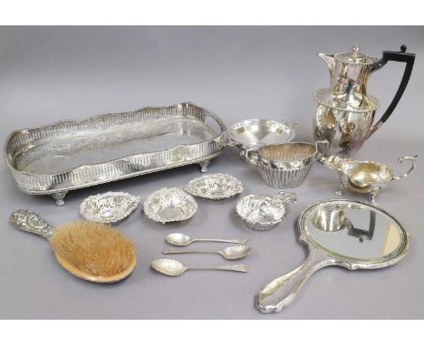 A Collection of Assorted Silver and Silver Plate, the silver including a Spanish dish; a pair of heart-shaped pierced dishes 