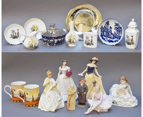 A Worcester Saucer Printed in the Mother and Child Pattern, together with a Royal Worcester butter dish with plated mounts an
