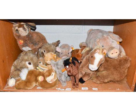 Fourteen Modern Steiff Animals, including a Cat, Trampili, Peky Maus, Fawn, Rabbits, Dormili, Pig, Mummel, Molly Schwein, Cos