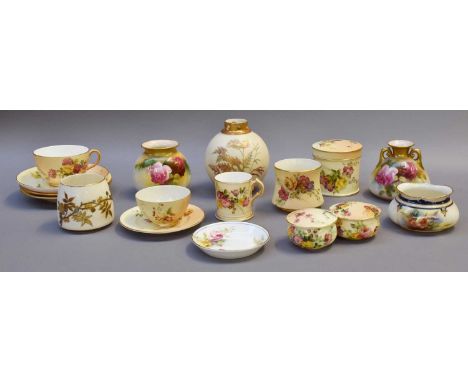 Two Royal Worcester Bud Vases Painted with Roses, together with a Royal Worcester Hadley's posy bowl and other Royal Worceste