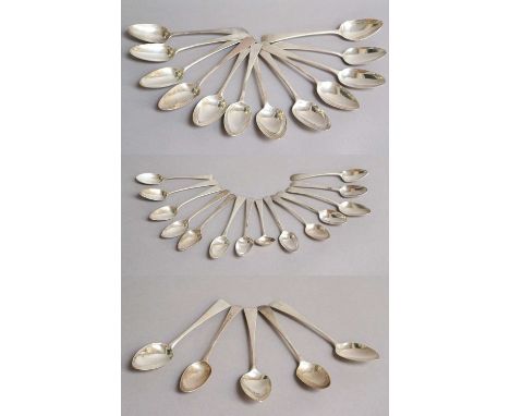 A Collection of Assorted George III and Later Silver Flatware, Old English pattern, some engraved with initials comprising:12