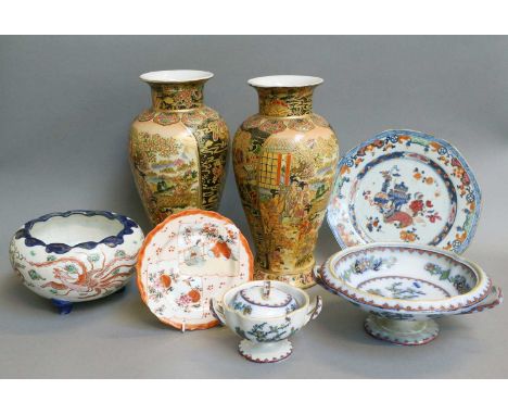 An 18th Century Chinese Octagonal Plate, together with a Japanese planter, a pair of modern Satsuma style vases, and two Vict