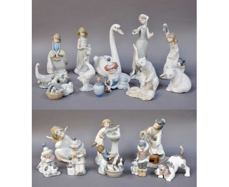 Two Trays of Lladro and Nao, including swan, clowns, bears etc, together with a large Milners' Patent Fire Resisting Strong H