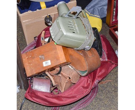 A Quantity of Vintage Cameras, including Practica LLC, various box cameras, binoculars including Prinz and Barr &amp; Stroud,