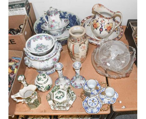 A Small Quantity of Masons Chartreuse &amp; Applique, together with other ceramics and glass including a Victorian jug and bo