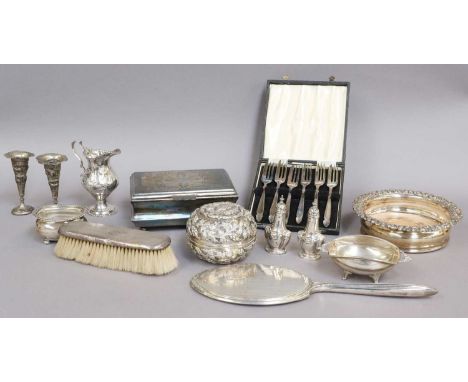 A Collection of Assorted Silver and Silver Plate, the silver including a George III silver cream-jug; a tapering christening-