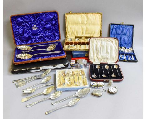 A Collection of Assorted Silver and Silver Plate, the silver including cased sets of flatware, including a cased set of silve