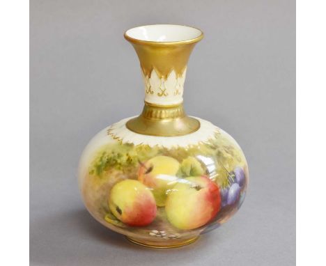 A Small Royal Worcester Bottle Vase, painted by Thomas Lockyer with apples, grapes and blossom, signed, 10cm highTwo small re