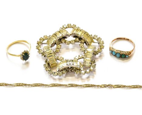 A Small Quantity of Jewellery, comprising of a Christian Dior paste brooch, measures 5.8cm by 5.8cm; a 9 carat gold bracelet,