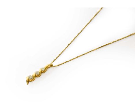 An 18 Carat Gold Diamond Drop Pendant on An 18 Carat Gold Chain, pendant length 2.0cm, chain length 46cmThe neckalce is in go