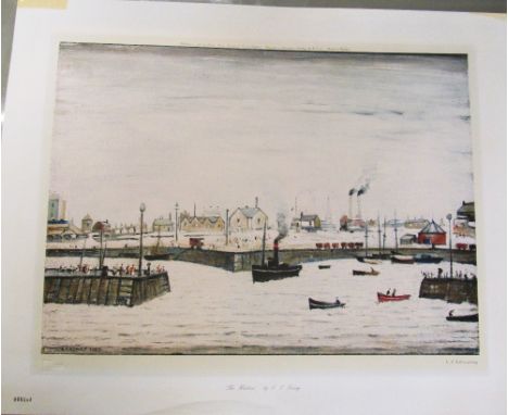 L.S. Lowry - a signed print 'The Harbour' signature to lower right, with Fine Arts Trade Guild blind stamp and 000169 under m