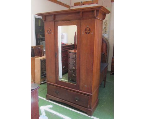 A Shapland &amp; Petter Barnstable Art Nouveau design oak bedroom set; wardrobe, dressing table and marble top and tile back 