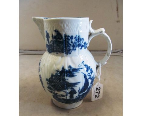 A Caughley blue and white jug fisherman's pattern